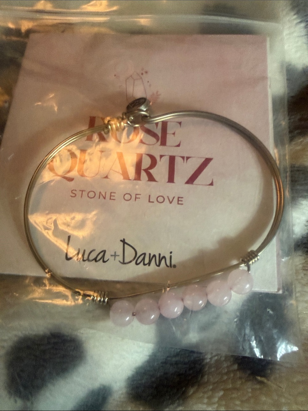 Luca + Danni Rose Quartz Stone of Love Silver Bangle Bracelet New